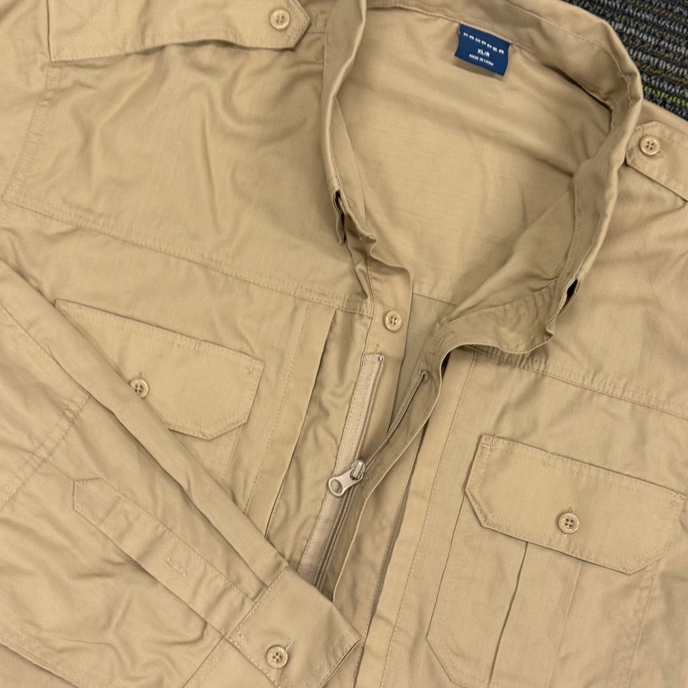 Propper Mens XL/R Khaki Tactical Button Front Long Sleeve‎ Shirt